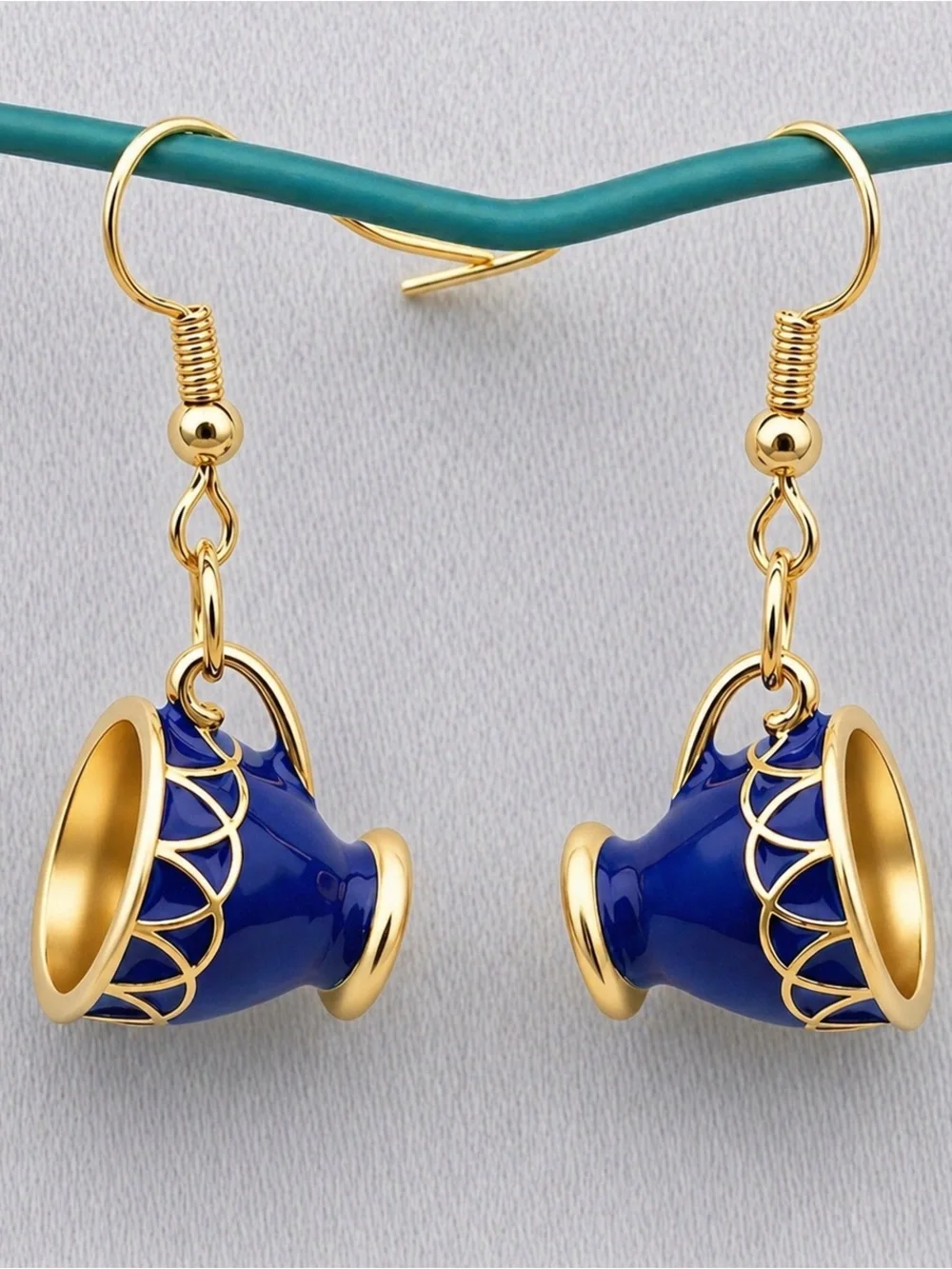 Mad Hatter Tea Party~ Alice Wonderland Disney Blue Teacup Porcelain China Dangle